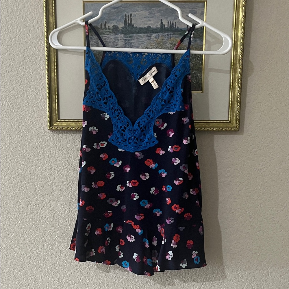 Rebecca Taylor Navy Floral Chemise with Blue Lace